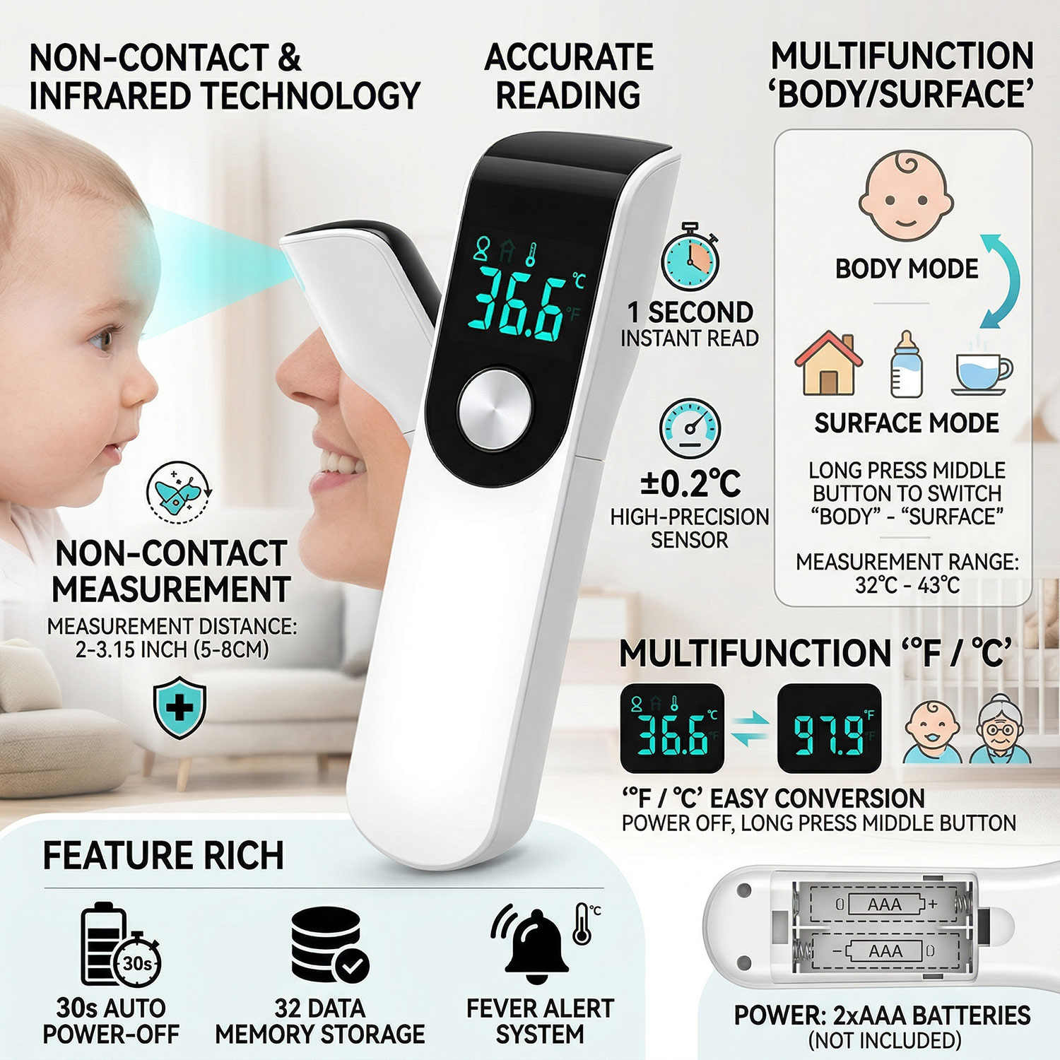 Medical Forehead Thermometer F - Digital Thermometer Infrared 评论和价格