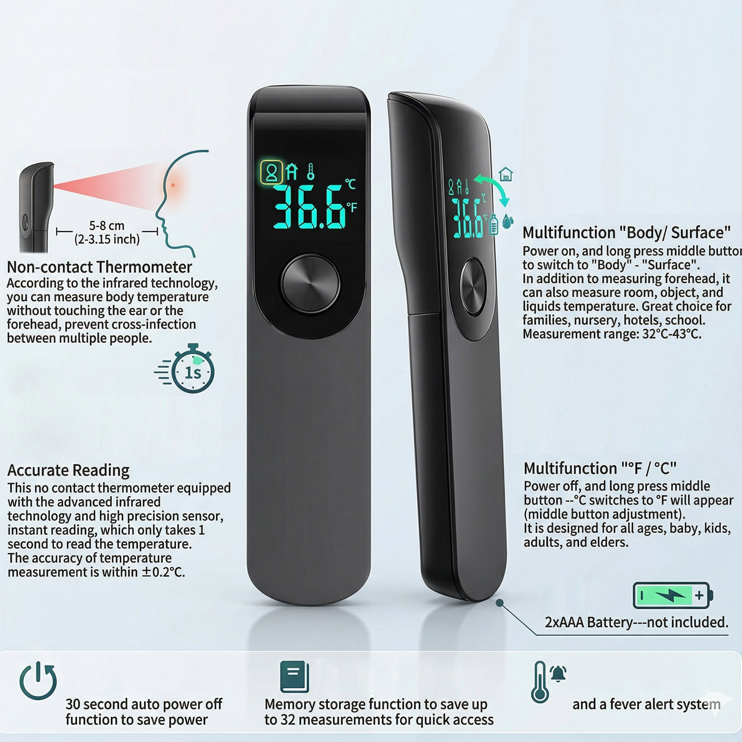 Medical Forehead Thermometer F - Digital Thermometer Infrared 评论和价格